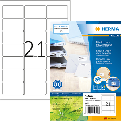 HERMA Universal-Etiketten Recycling, 63,5 x 38,1 mm, 80 Bl.