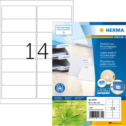 HERMA Universal-Etiketten Recycling, 99,1 x 38,1 mm, 80 Bl.
