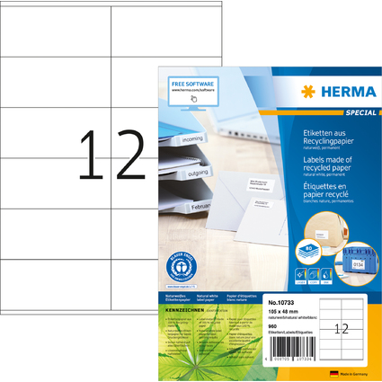 HERMA Universal-Etiketten Recycling, 105 x 48 mm, 80 Blatt