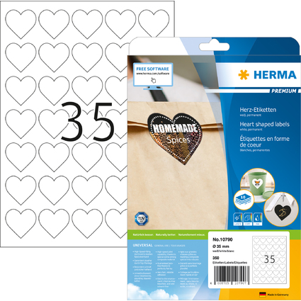 HERMA Herz-Etiketten, Durchmesser: 35 mm, wei