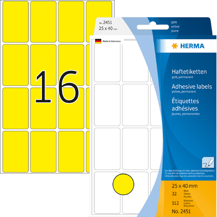 HERMA Vielzweck-Etiketten, 25 x 40 mm, gelb, Gropackung