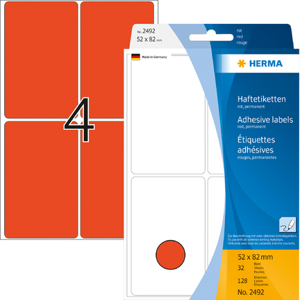 HERMA Vielzweck-Etiketten, 52 x 82 mm, rot, Gropackung