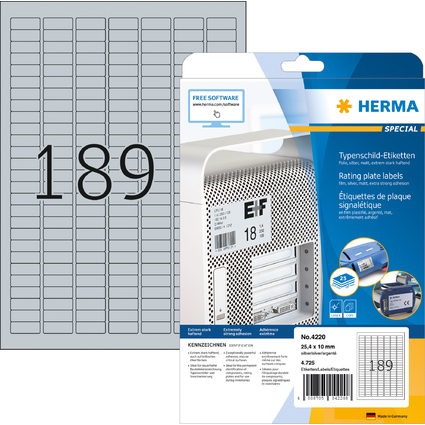 HERMA Typenschild-Etiketten SPECIAL, 25,4 x 10 mm, silber