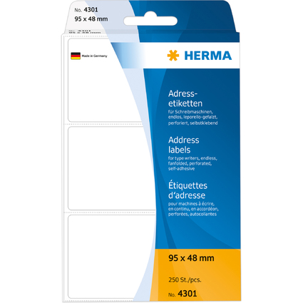 HERMA Adress-Etiketten, 95 x 48 mm, Leporello gefalzt, wei