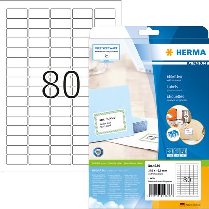 HERMA Universal-Etiketten PREMIUM, 35,6 x 16,9 mm, wei