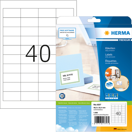 HERMA Universal-Etiketten PREMIUM, 48,5 x 25,4 mm, wei
