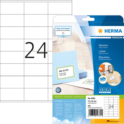 HERMA Universal-Etiketten PREMIUM, 70 x 36 mm, wei