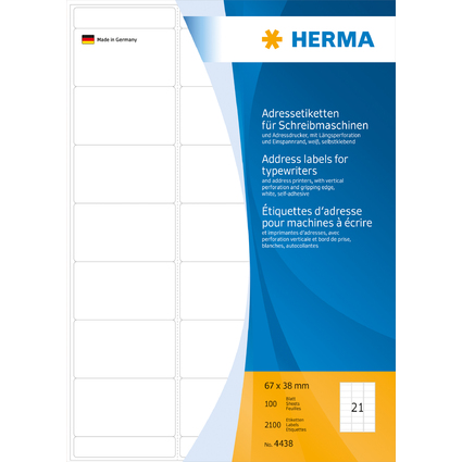 HERMA Adress-Etiketten, 67 x 38 mm, Ecken abgerundet, wei
