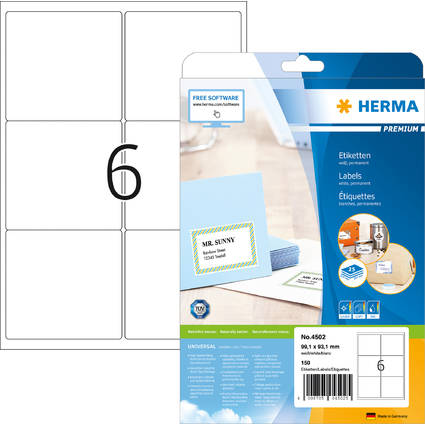 HERMA Universal-Etiketten PREMIUM, 99,1 x 93,1 mm, wei