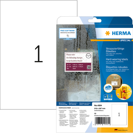 HERMA Folien-Etiketten SPECIAL, 210 x 297 mm, wei