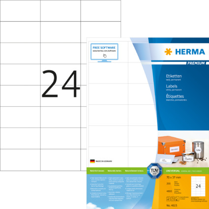 HERMA Universal-Etiketten PREMIUM, 70 x 37 mm, wei