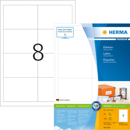 HERMA Universal-Etiketten PREMIUM, 97,0 x 67,7 mm, wei