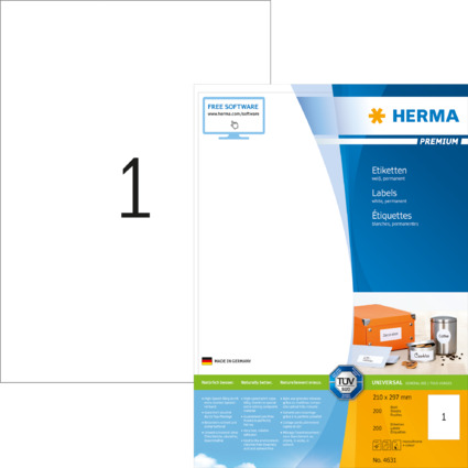 HERMA Universal-Etiketten PREMIUM, 210 x 297 mm, wei