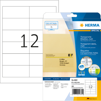 HERMA Folien-Etiketten SPECIAL, 97,0 x 42,3 mm, transparent