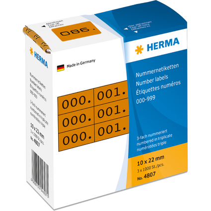 HERMA Nummern-Etiketten 0-999, 10 x 22 mm, schwarz, dreifach