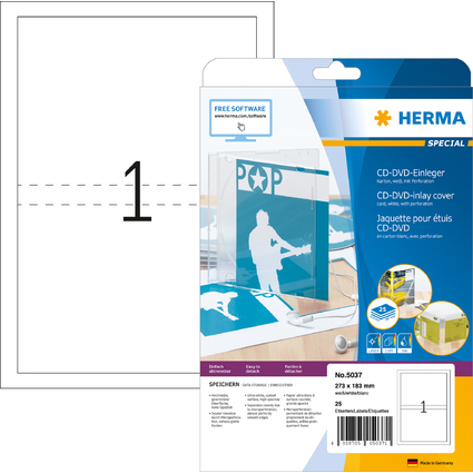 HERMA DVD-Einleger, für DVD-Hüllen, 183,0 x 273,0 mm, weiß