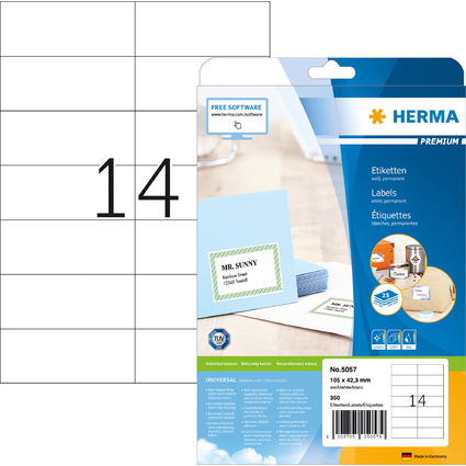 HERMA Universal-Etiketten PREMIUM, 105 x 42,3 mm, wei