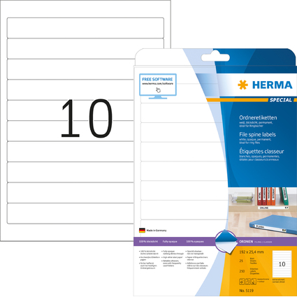 HERMA Ordnerrcken-Etiketten SPECIAL, 192 x 25,4 mm, wei