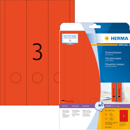 HERMA Ordnerrcken-Etiketten SPECIAL, 61 x 297 mm, rot