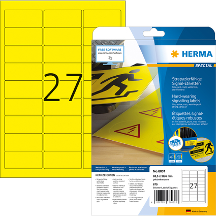 HERMA Signal-Etiketten SPECIAL, 63,5 x 29,6 mm, gelb