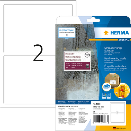 HERMA Folien-Etiketten SPECIAL, 190 x 135 mm, wei