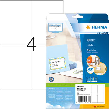 HERMA Universal-Etiketten PREMIUM, 105 x 148 mm, wei