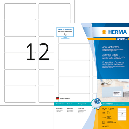 HERMA Inkjet-Etiketten SPECIAL, 88,9 x 46,6 mm, wei