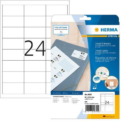 HERMA Inkjet-Etiketten SPECIAL, 66 x 33,8 mm, wei