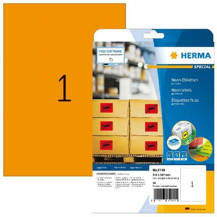 HERMA Universal-Etiketten SPECIAL, 210 x 297 mm, neon-orange