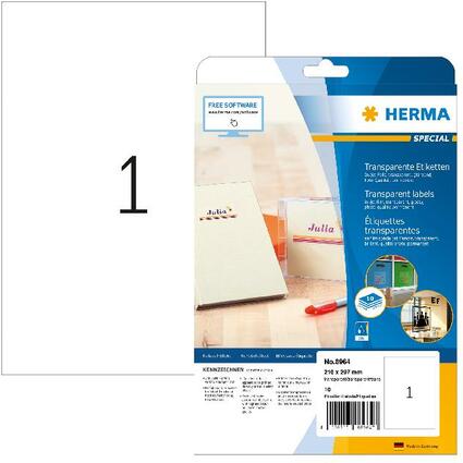 HERMA Inkjet-Etiketten, 210 x 297 mm, transparent