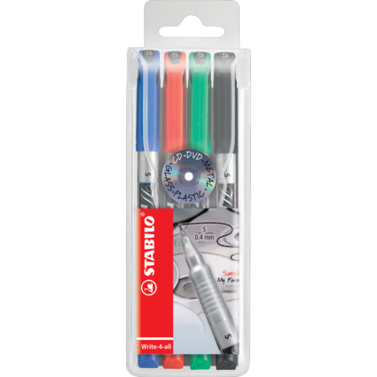 STABILO Permanent-Marker Write-4-all, S, 4er Kunststoff-Etui