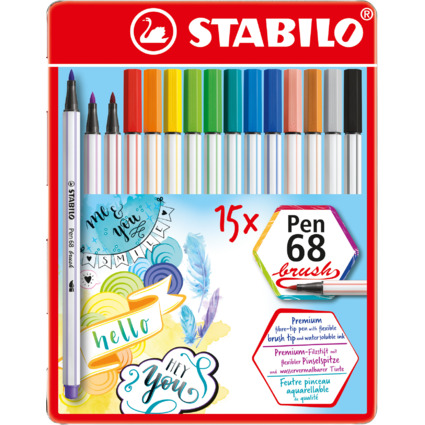 STABILO Pinselstift Pen 68 brush, 15er Metall-Etui
