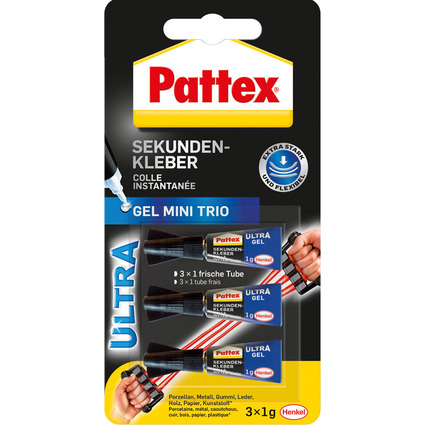 Pattex Sekundenkleber Ultra Gel Mini Trio, 3 Tuben  1 g