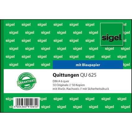 sigel Formularbuch "Quittung", mit MwSt.-Nachweis, A6 quer