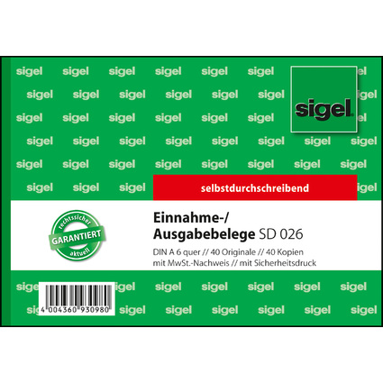 sigel Formularbuch "Ausgabe-/Einnahmebeleg", A6 quer, SD