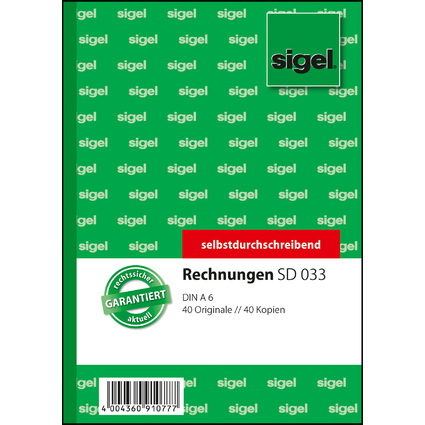 sigel Formularbuch "Rechnung", A6, 2 x 40 Blatt, SD