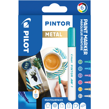 PILOT Pigmentmarker PINTOR, fein, 6er Set "METAL"