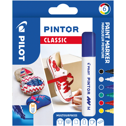 PILOT Pigmentmarker PINTOR, medium, 6er Set "CLASSIC"