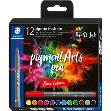 STAEDTLER Fasermaler pigment brush pen "Basic Colours", 12er