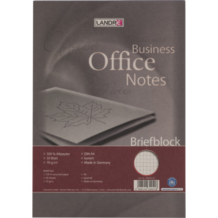 LANDR Briefblock Recycling, A4, 50 Blatt, 70 g/qm, kariert