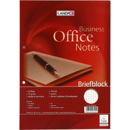 LANDR Briefblock Office, A4, 50 Blatt, 70 g/qm, kariert