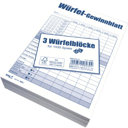 RNK Verlag Wrfelspiel-Gewinnblatt, Block, DIN A6, 3er