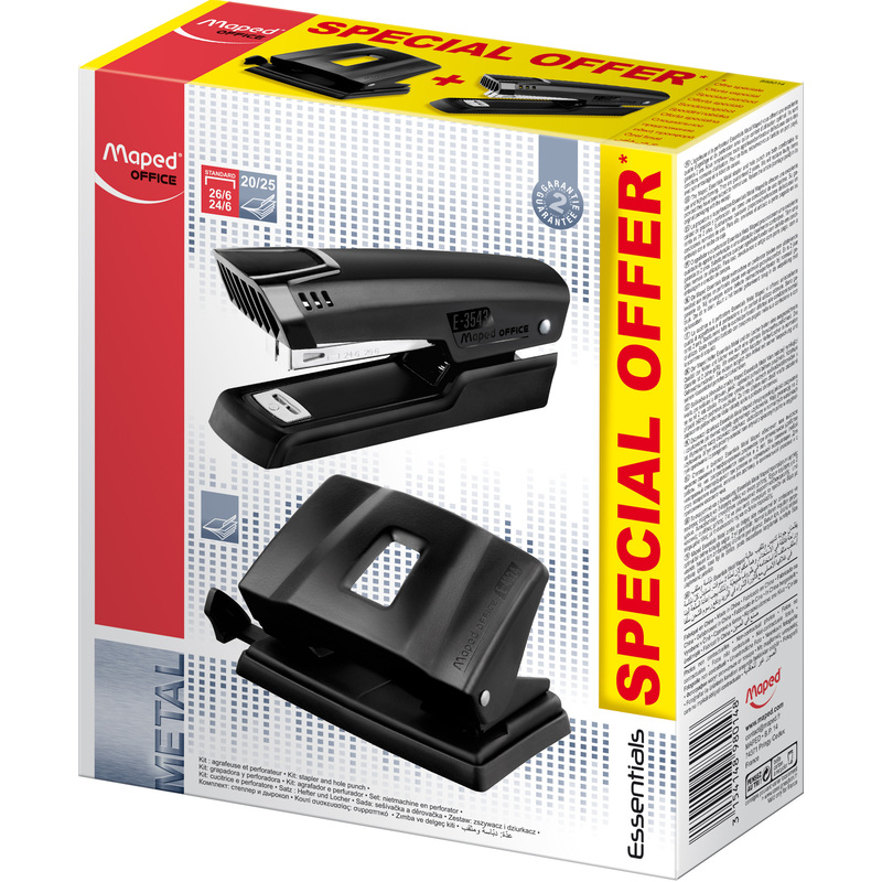 Set Essentials Heftger/ät und Locher aus Metall schwarz Maped M898014