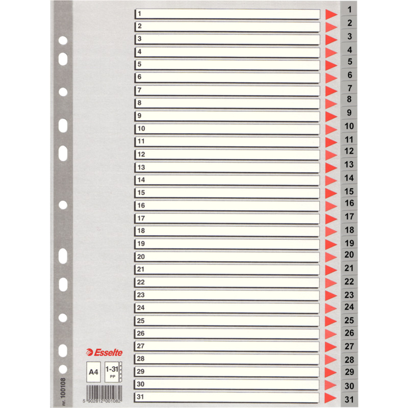 Esselte Kunststoff-Register, Zahlen, A4, 1-31, grau 100108 ...