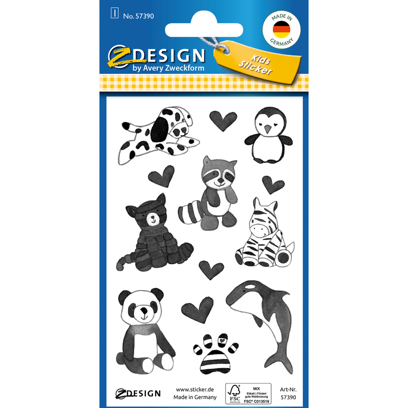 AVERY Zweckform ZDesign KIDS Papier-Sticker, schwarz/weiß 57390