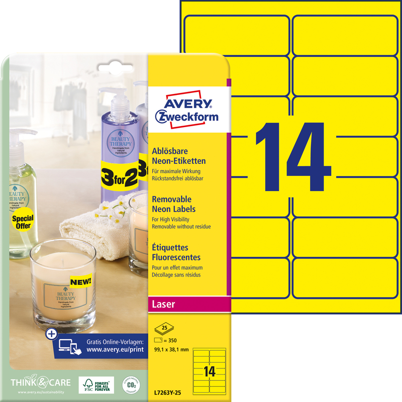 AVERY Zweckform Stick&Lift Etiketten 99,1 x 38,1 mm gelb 350 Etiketten 