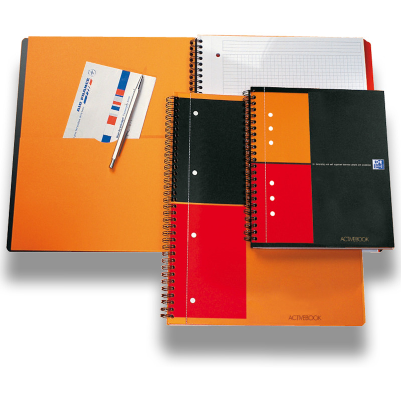 OXFORD 100104067 Activebook International A5 clevere Organisation für Manager und Führungskräfte liniert mit versetzbarem Register und Dokumententasche orange Spiralblock Collegeblock 