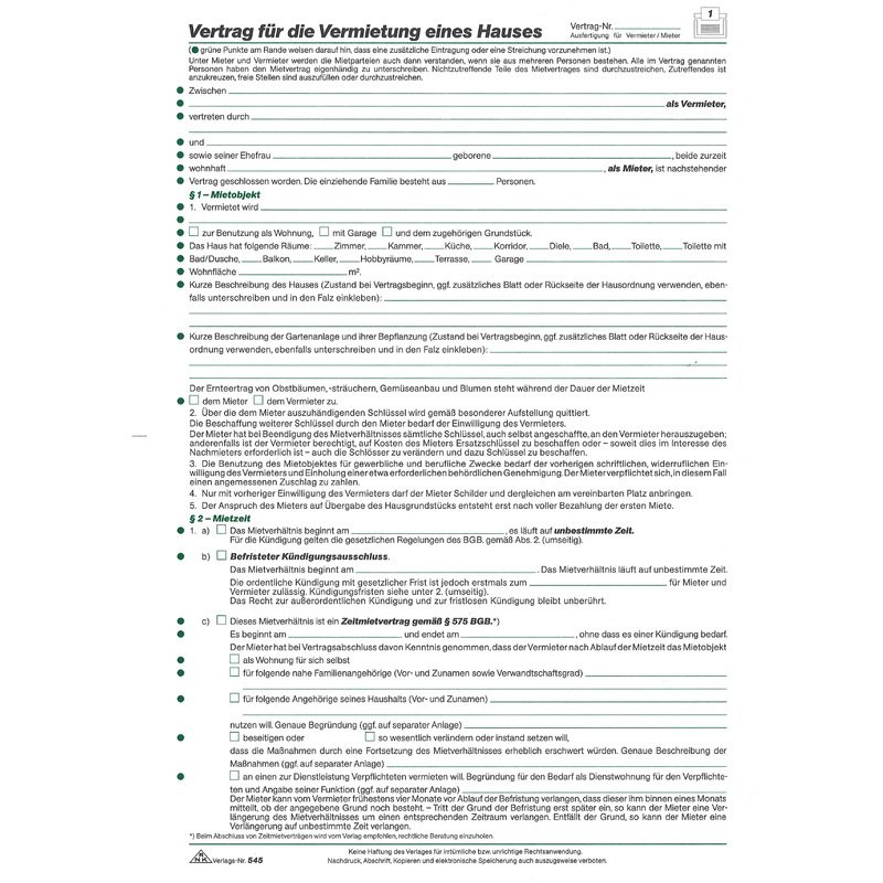 Rnk Verlag Vordruck Vertrag Zur Vermietung Eines Hauses 54510 Bei