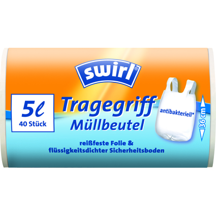 swirl Mlleimerbeutel, mit Tragegriff, transparent, 5 Liter