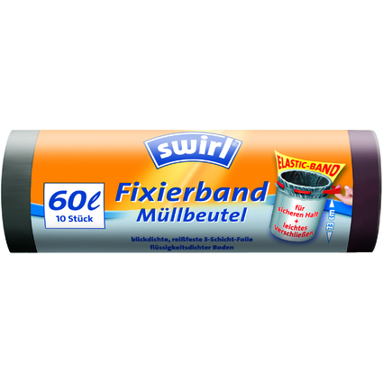 swirl Mlleimerbeutel, mit Fixierband, schwarz, 60 Liter